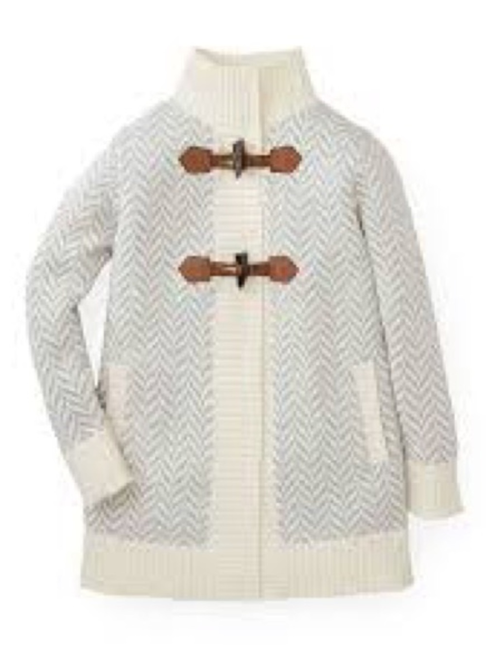 Hope & Henry Cream & Gray Herringbone Organic Cotton Toggle Sweater